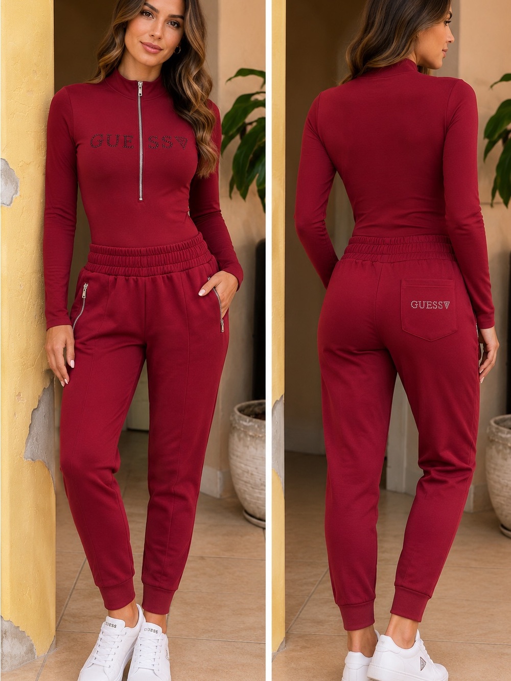 GUESS Basketball Red Jogger Pants with Zip Pockets Small
